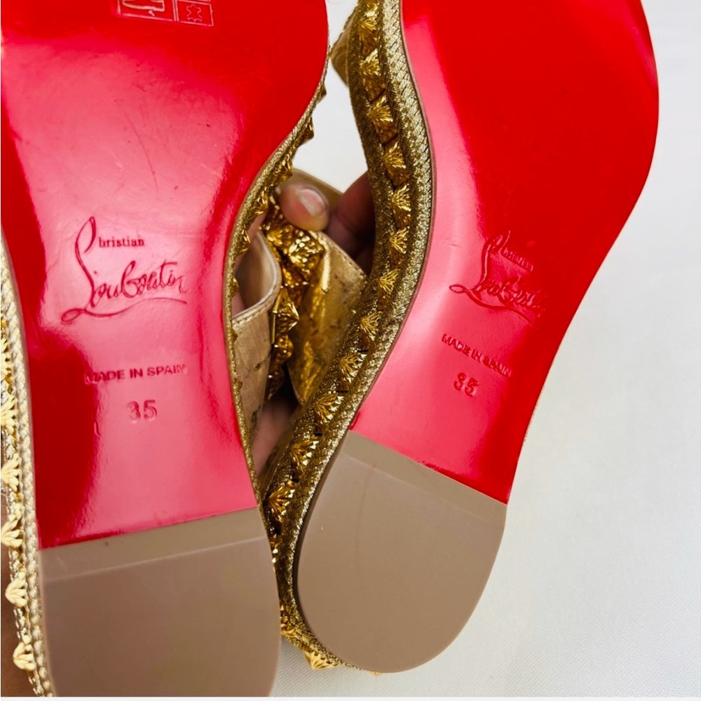 NEW CHRISTIAN LOUBOUTIN Liege Pepite 60 Platform Sandals 35 EU, Gold Version - Picture 2 of 11